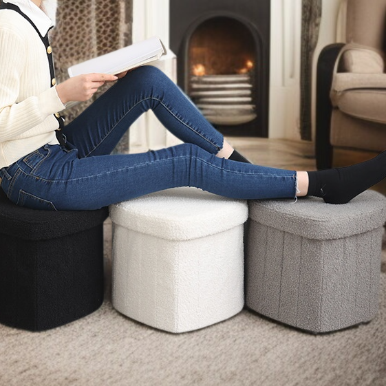 Puf organizador con forma de corazón y tela suave Teddy, ideal para el sofá