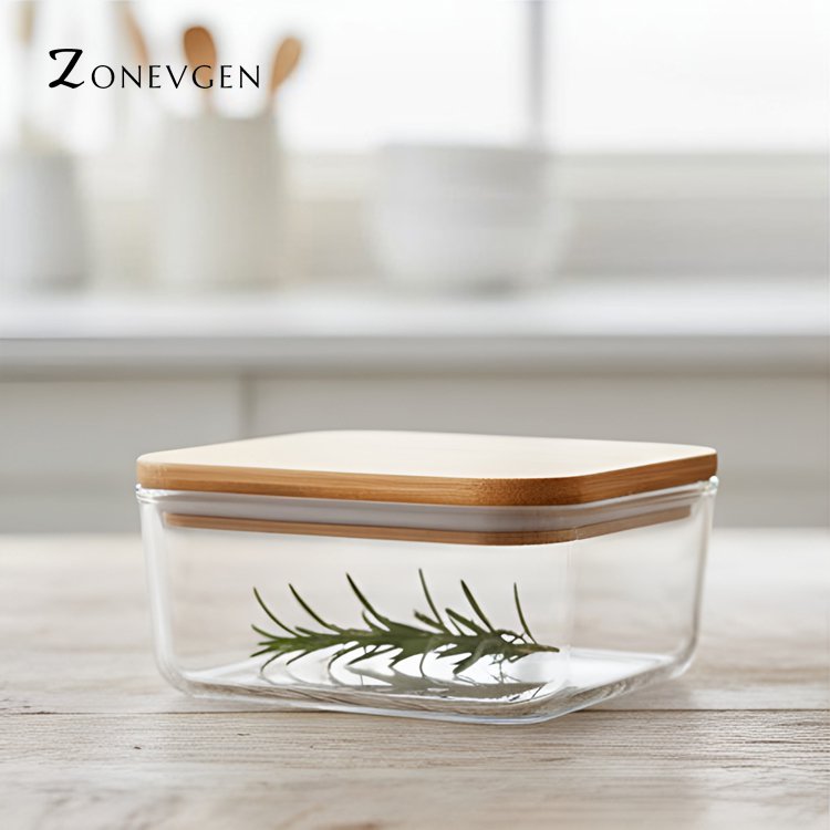 나무 뚜껑 투명 식품 보관함 2개 세트