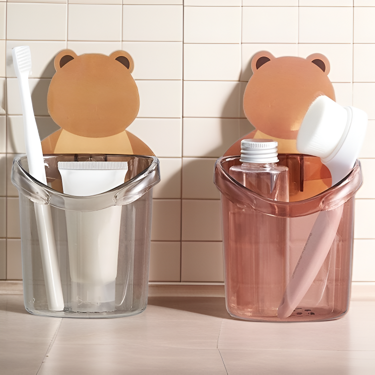 熊抱牙刷杯牙膏收納架 浴室無痕壁掛瀝水架