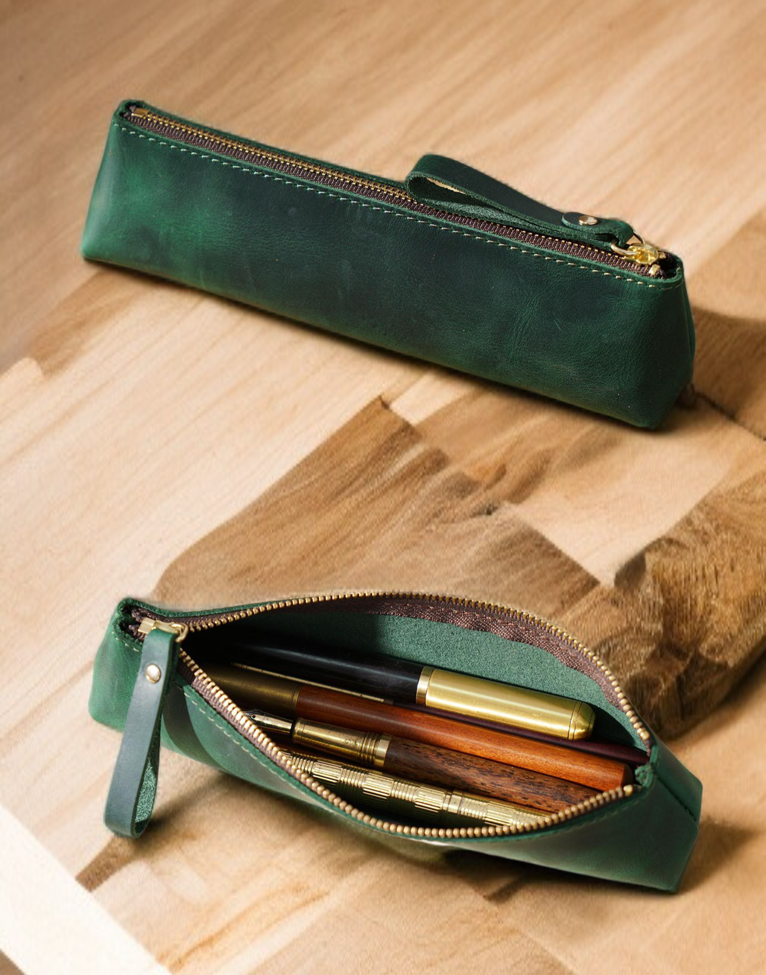 Handmade vintage leather pencil organizer