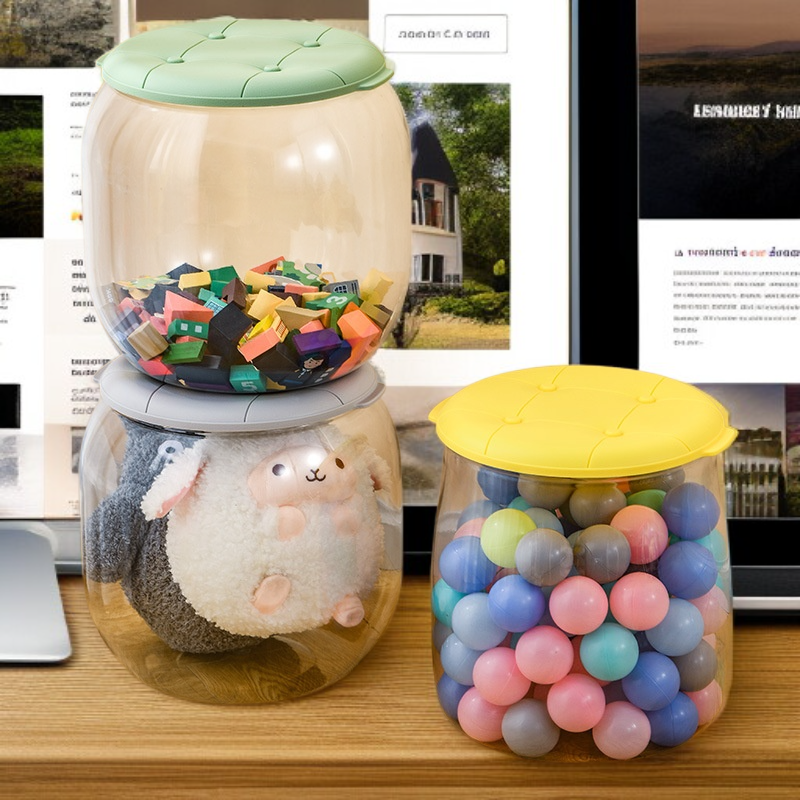 Transparenter Kunststoffhocker, multifunktionaler Kinderpuppen-Aufbewahrungshocker, Wohnzimmer-Schuh