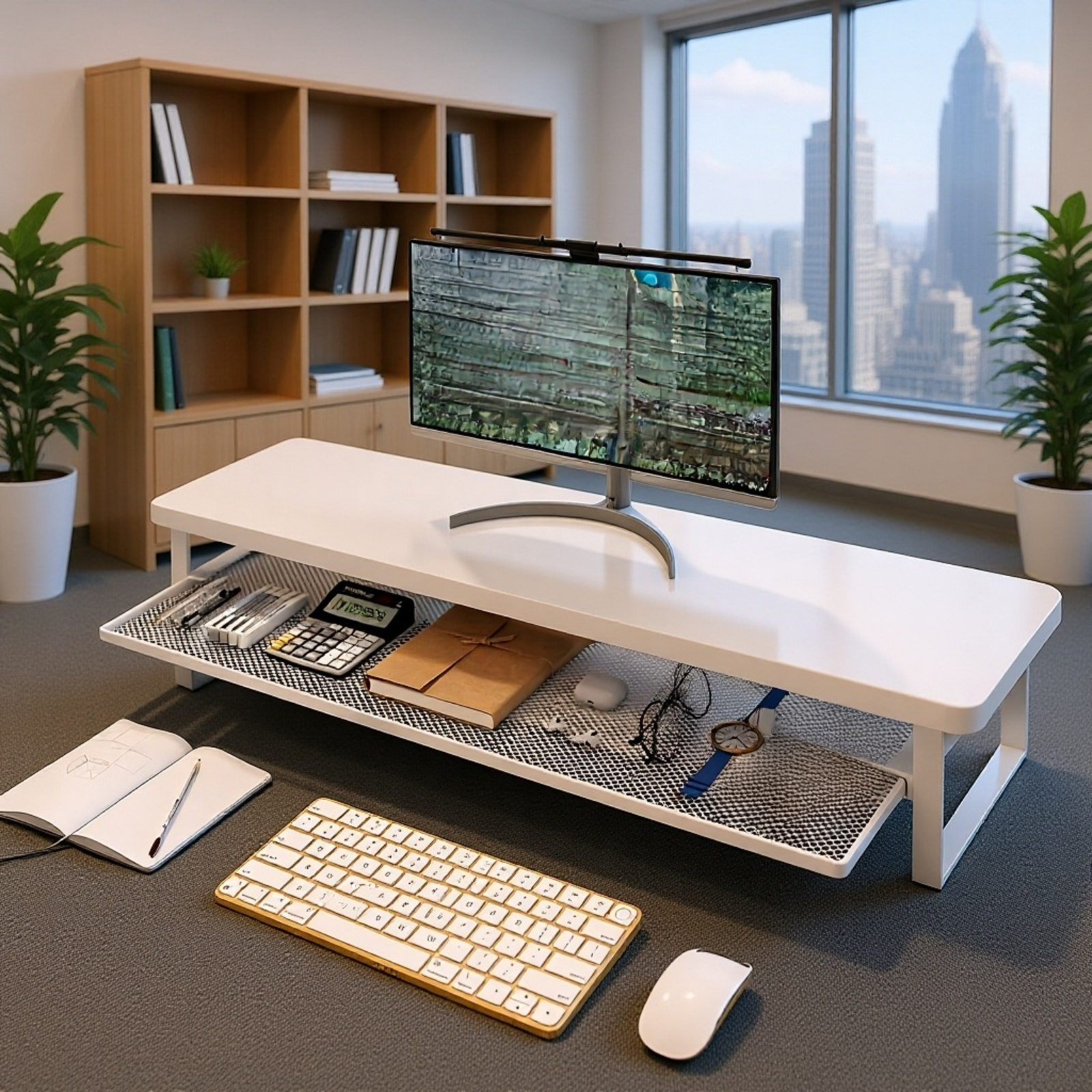 Adjustable Monitor Riser with Drawer, Double Layer Design