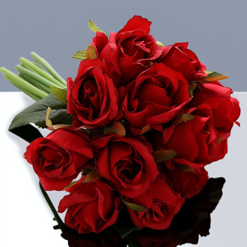 인공 꽃 12송이 작은 장미 장미 꽃다발 인공 꽃