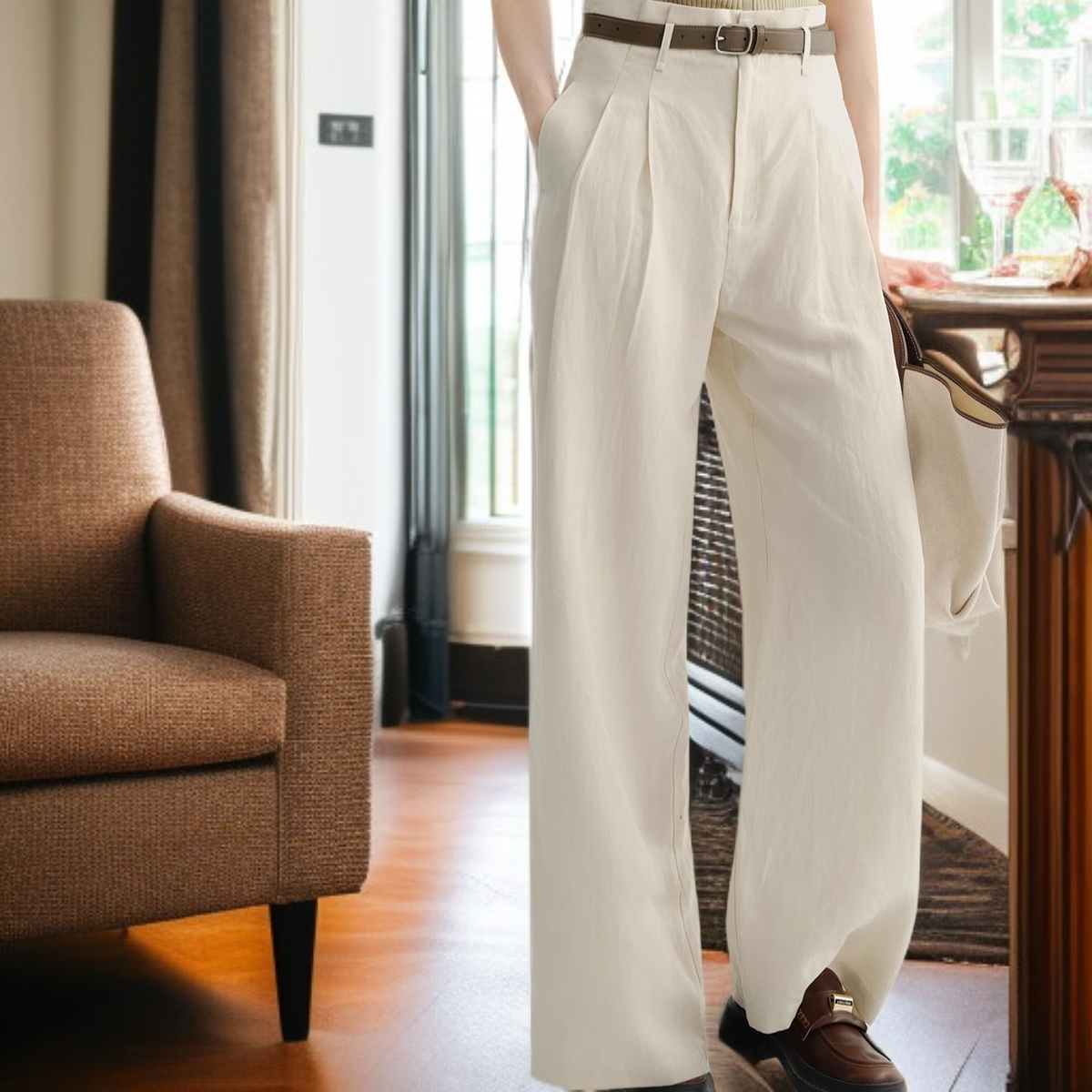 여성 통근 처짐 와이드 팬츠 정장바지 여 슬림 캐주얼 일자 팬츠 와이드 팬츠 여성 캐주얼 처짐 정장바지