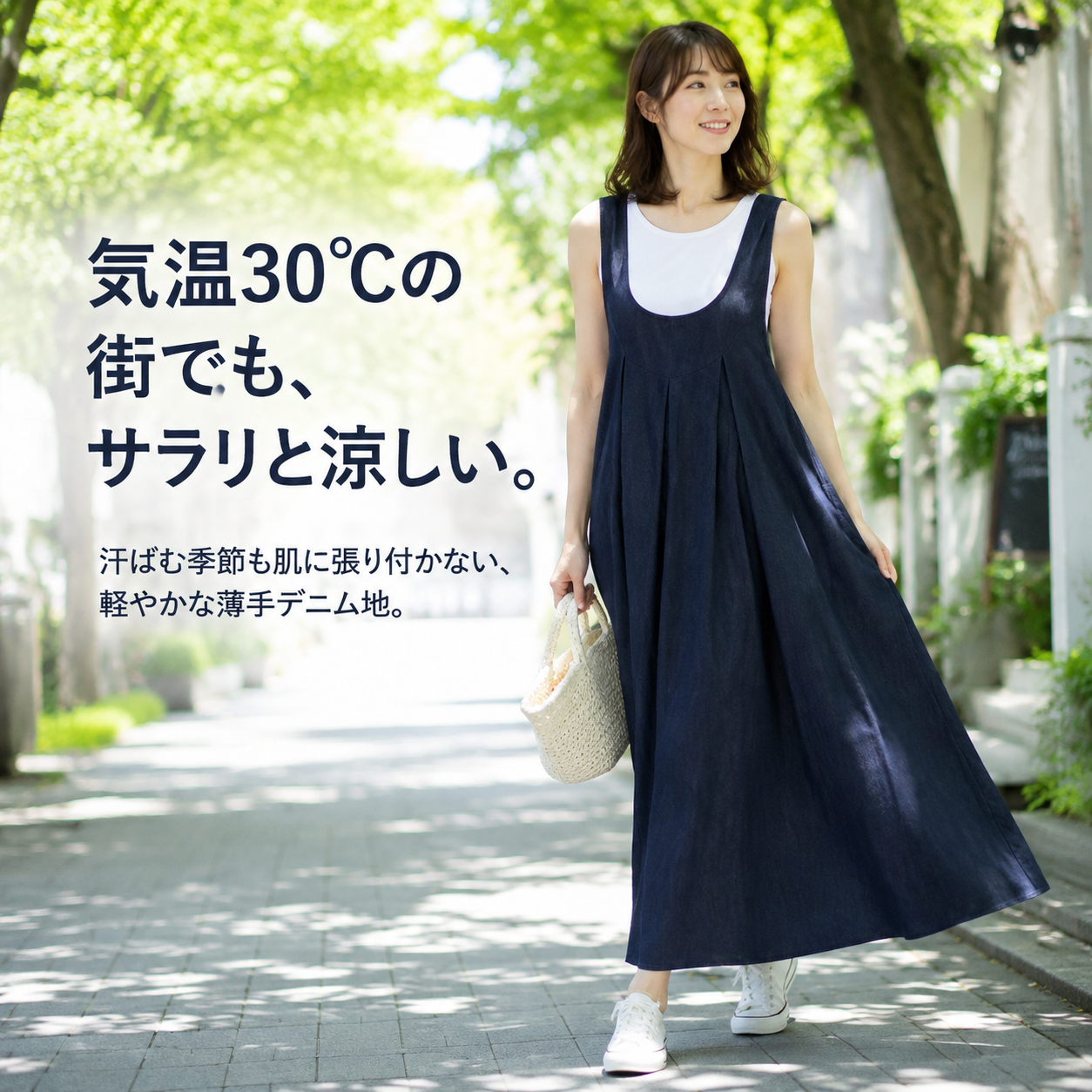日系カジュアル万能サロペットロングスカート