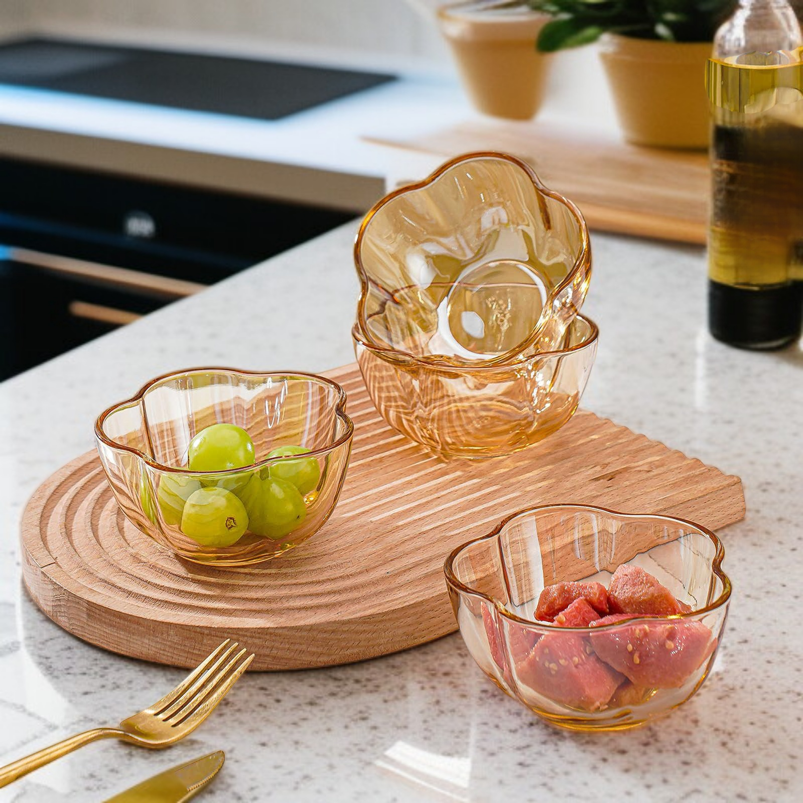 錦繡山河琥珀梅花高顏值水晶玻璃碗