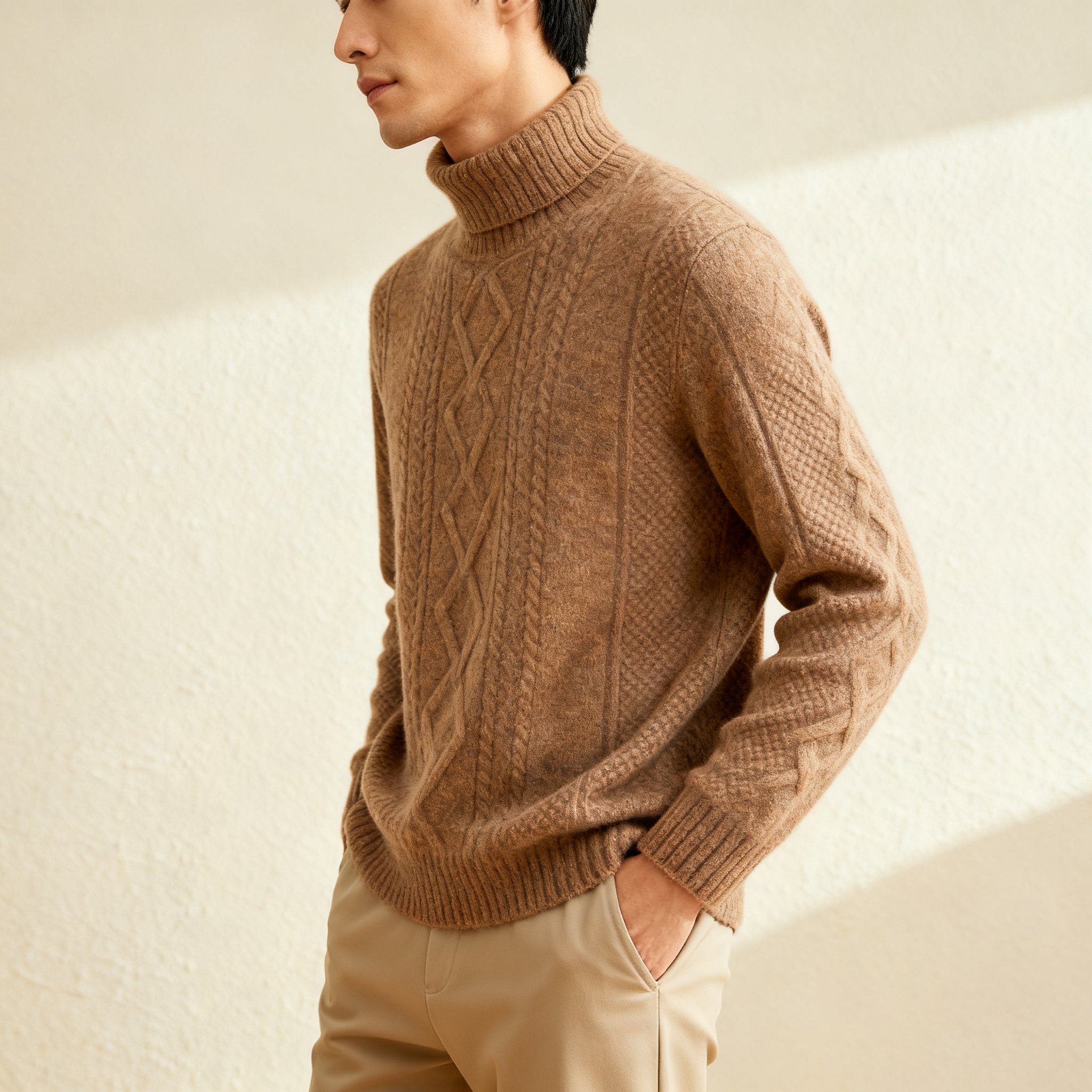 シンプルデザインの高領ニット