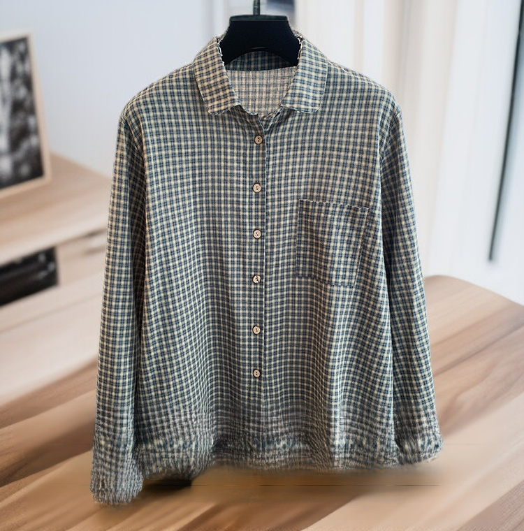 아티스틱 루즈 플레드 라펠 긴팔 셔츠 전면 이미지