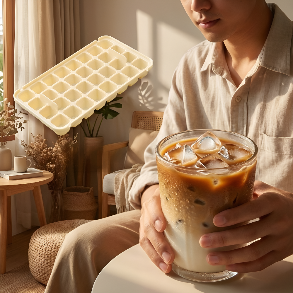 ถาดทำน้ำแข็งซิลิโคนสำหรับตู้เย็น วัสดุเกรดอาหาร กดถอดน้ำแข็งได้