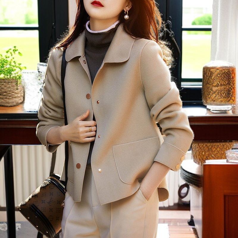 ルーズな両面ツイードショートジャケット 軽くて高級な気質のファッションラペルショートジャケット ファッション両面ツイードショートジャケット