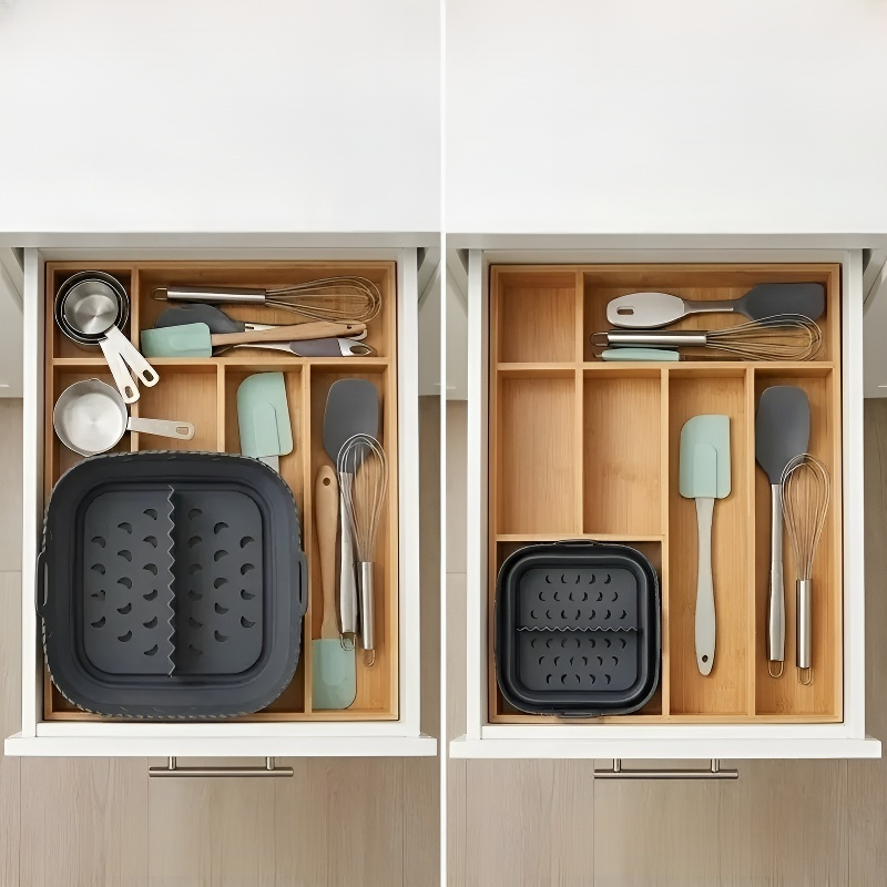 แผ่นรองซิลิโคนทรงสี่เหลี่ยมพับได้สำหรับหม้อทอดไร้น้ำมัน