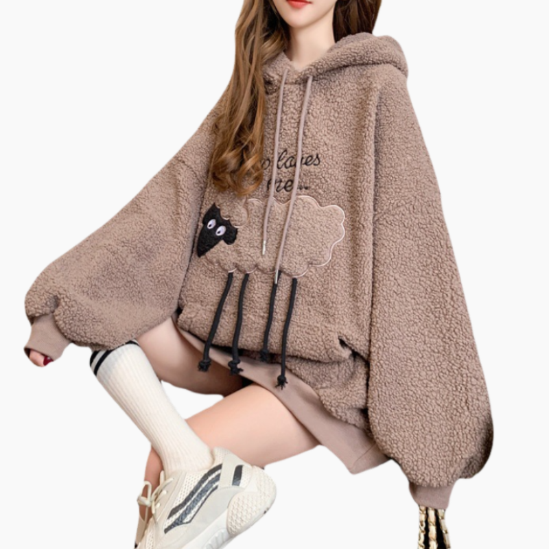 가을 겨울 신상 스웨이드 코트 여 융털 도톰 캐릭터 자수 후드 스웨이드 맨투맨