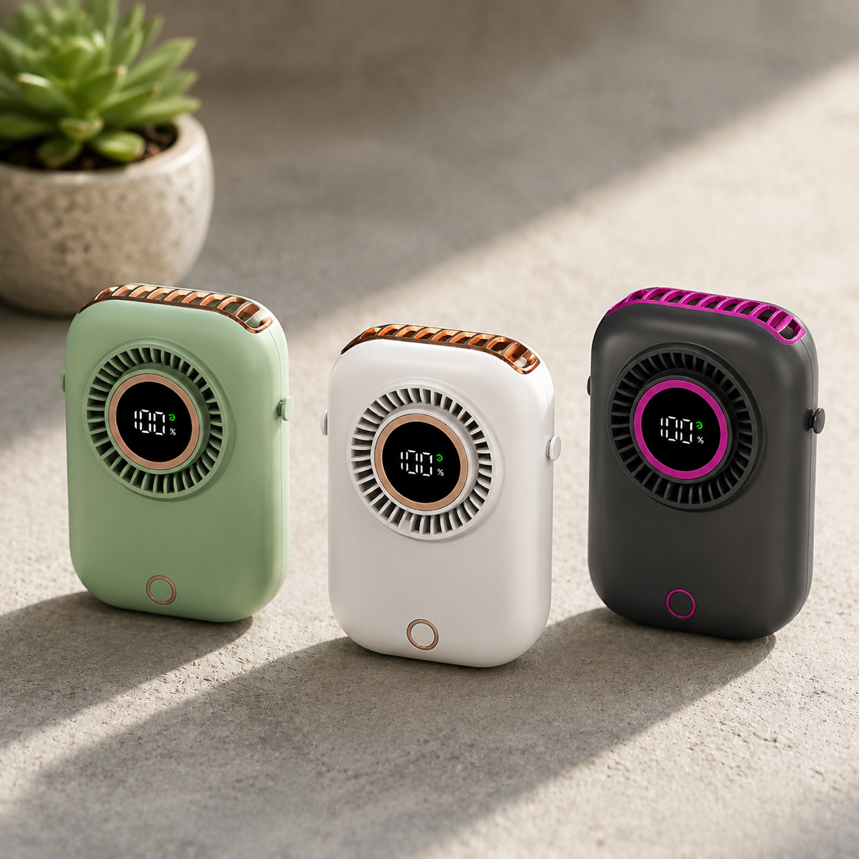 Portable Mini Neck Fan with Smart Digital Display, Lighting & 5 Adjustable Speeds