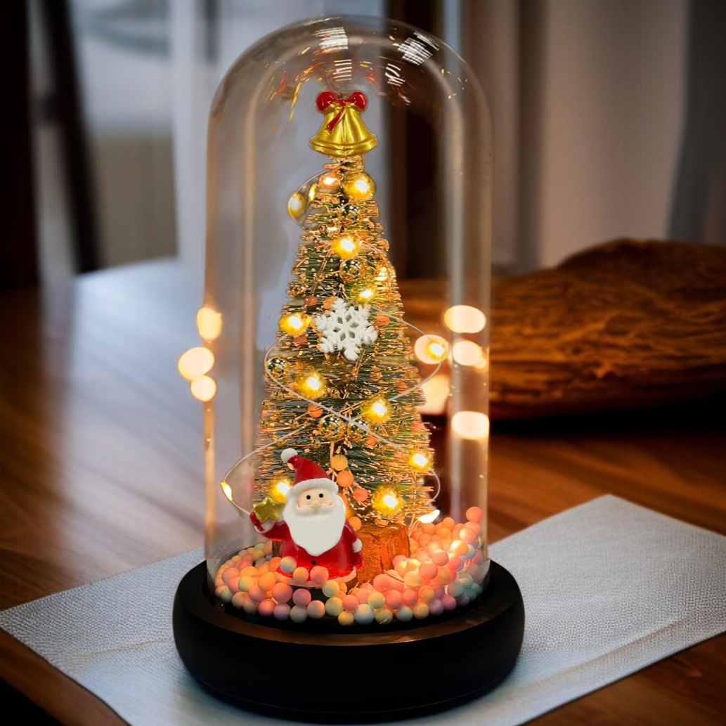 LEDライト内蔵のクリスマスツリーガラスオーナメント