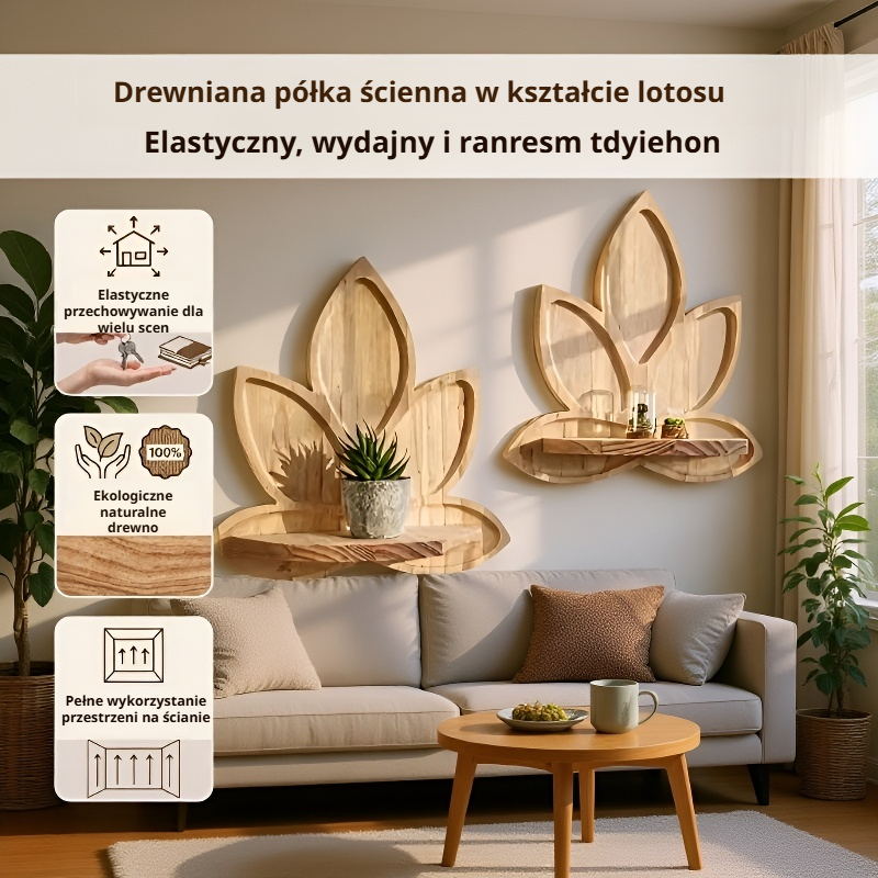 Ścienna półka dekoracyjna z litego drewna w kształcie kwiatu lotosu