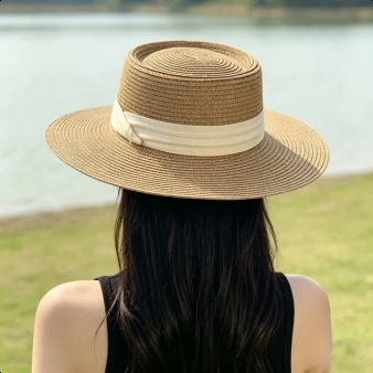 Französischer Strohhut im Hepburn-Stil für Damen  breite Krempe  Sonnenschutz  Strandhut für Urlaub