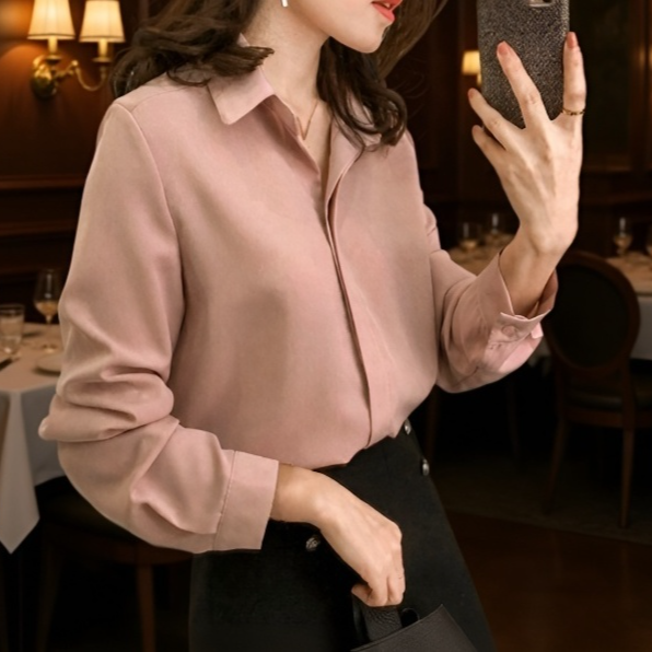 심플 여성 쉬폰 긴팔 셔츠