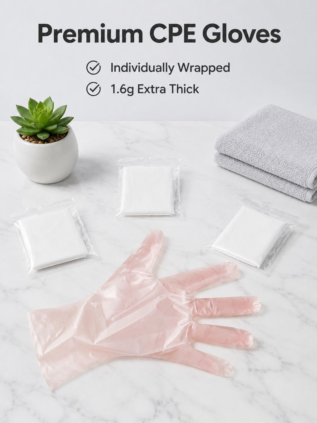 Disposable CPE Gloves Individually Wrapped Thickened Version