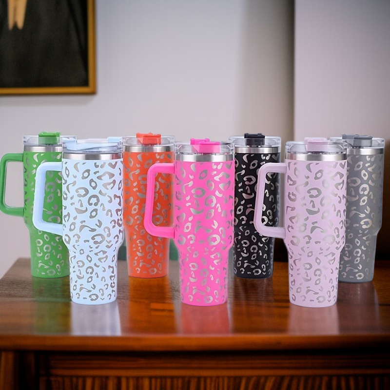 كوب ماء معزول من الفولاذ المقاوم للصدأ بسعة كبيرة، تصميم عصري بطبعة الفهد، هدية مثالية لعيد الميلاد