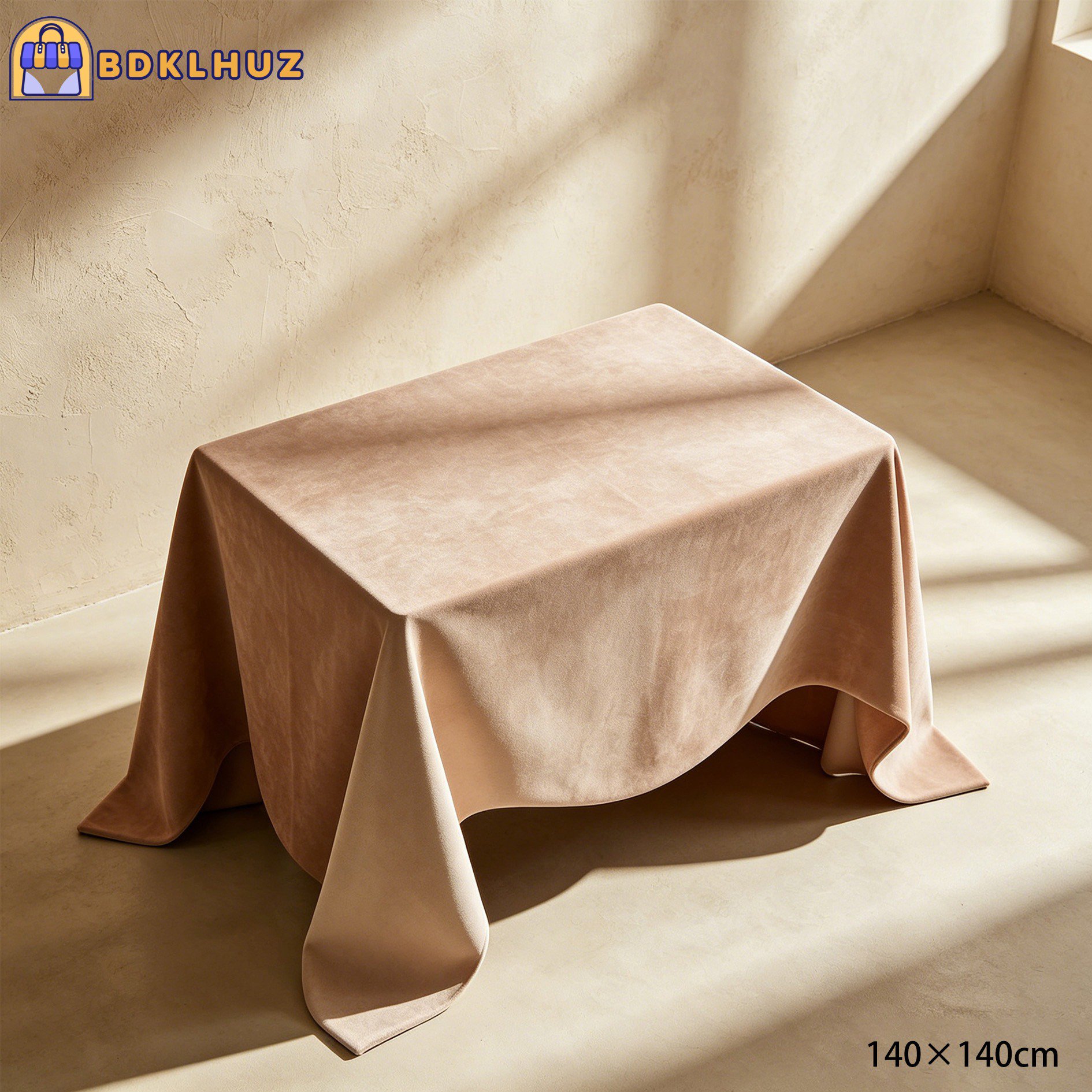 High-quality fabric tablecloths covering wooden table