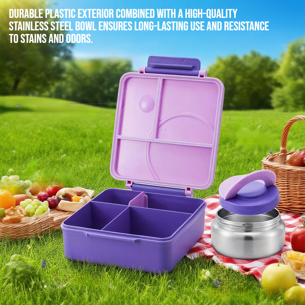 Plastic lunch box with stainless steel bowl