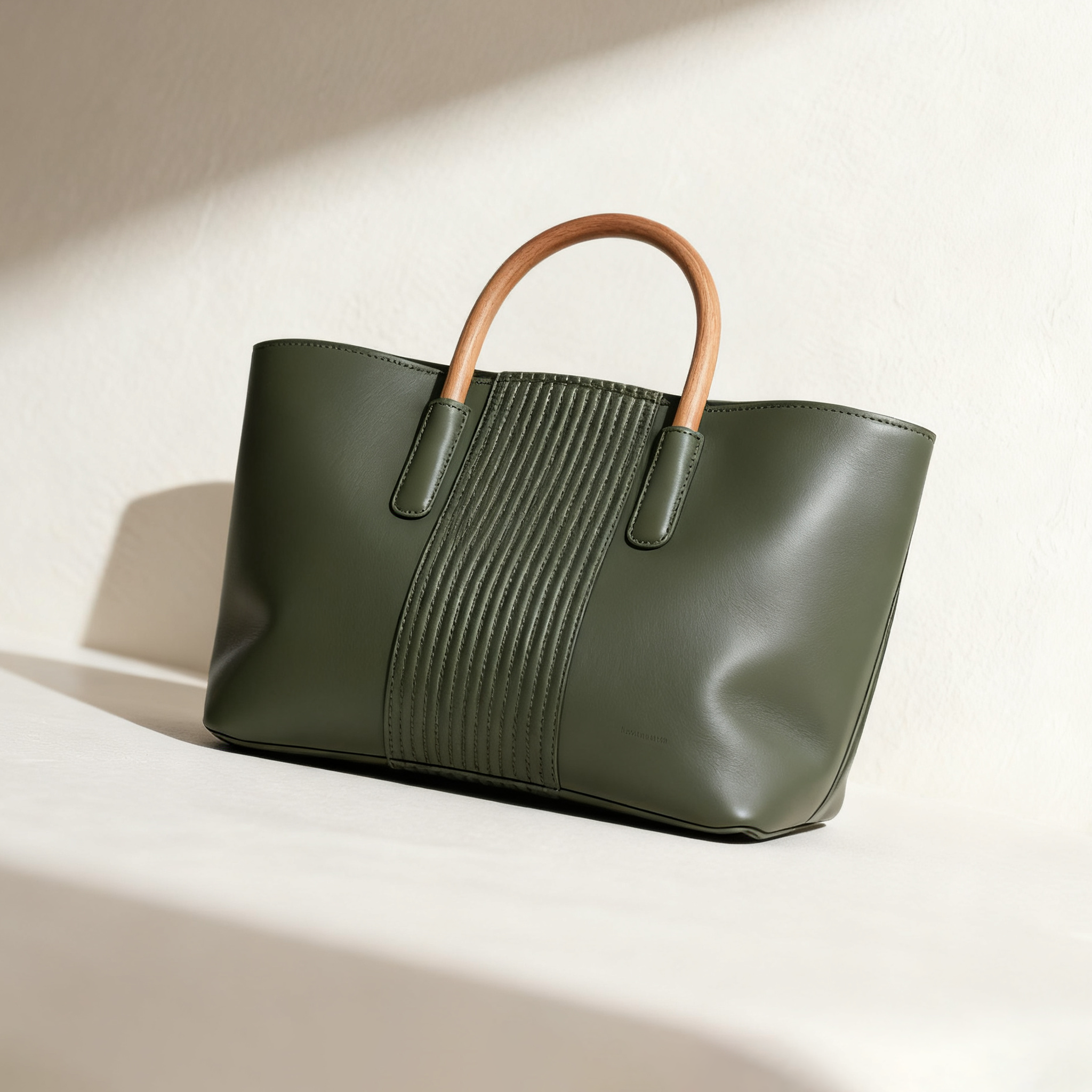 ดีไซน์กระเป๋าถือหนังด้ามจับไม้สุดหรู