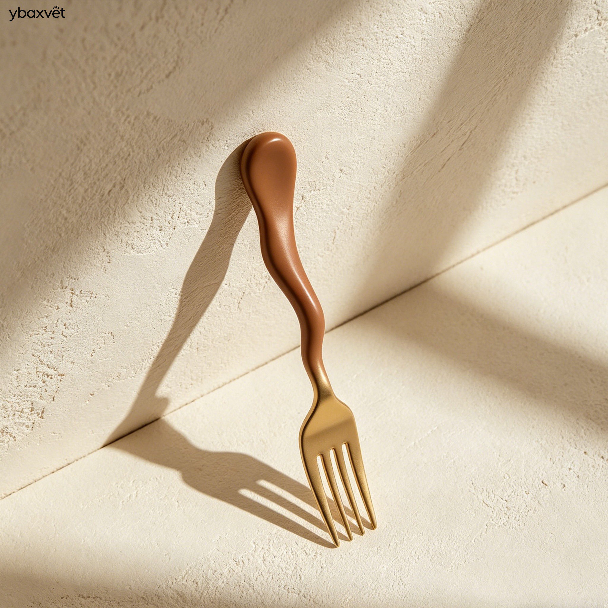 Close-up of wave-shaped handle design on stainless steel fork