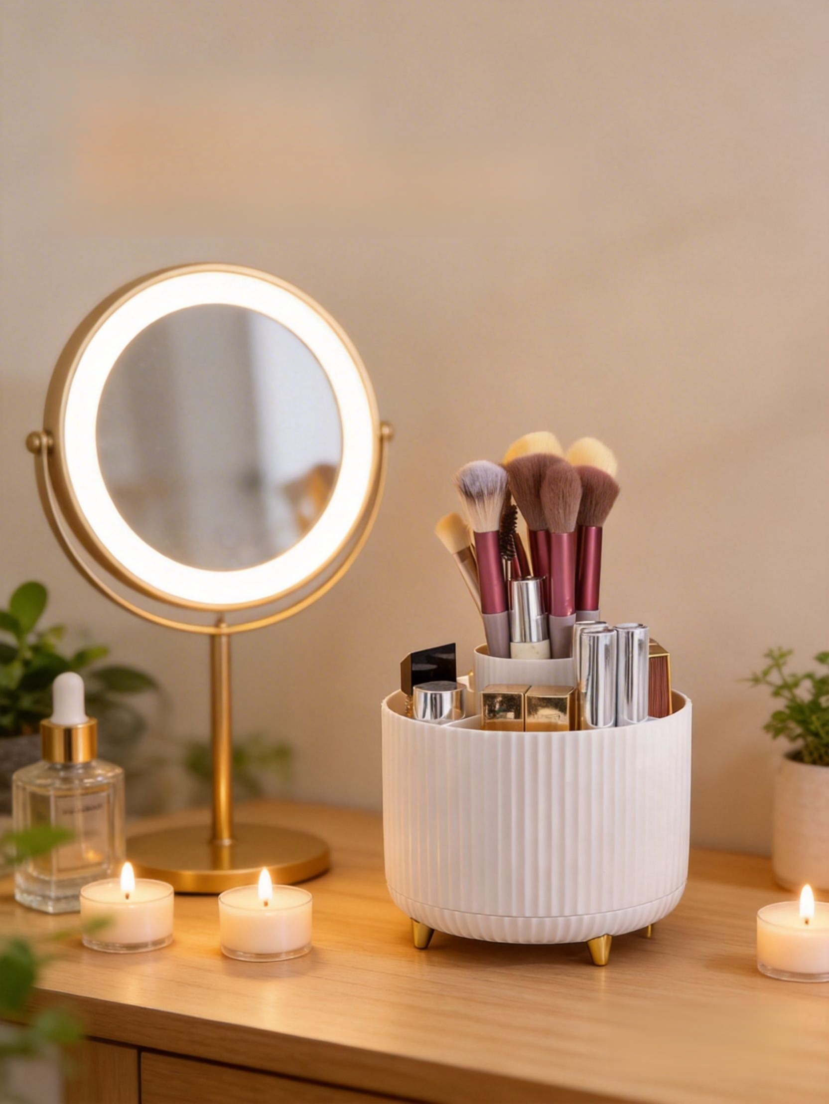 回転式で開閉するメイクブラシケース