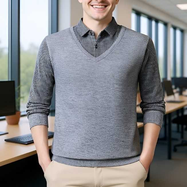 남성용 레이어드 스타일 기모 셔츠