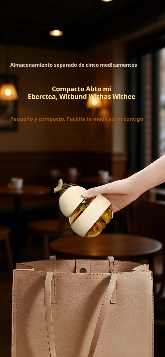 Detalle de la forma de calabaza en el pastillero portátil