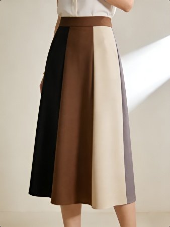 Retro-Midirock mit Farbblockmuster und Streifen