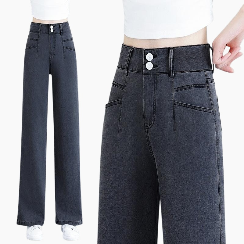텐셀 일자 청바지 여성복 여름 신상 하이웨스트 얇은 날씬해 보이는 캐주얼 와이드핏 팬츠