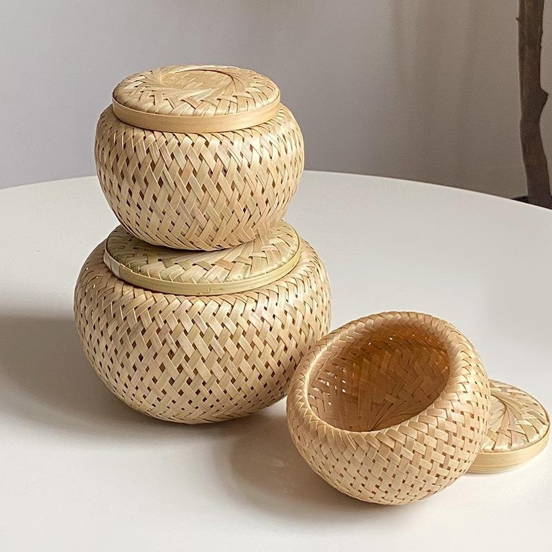Handmade bamboo woven tea canister