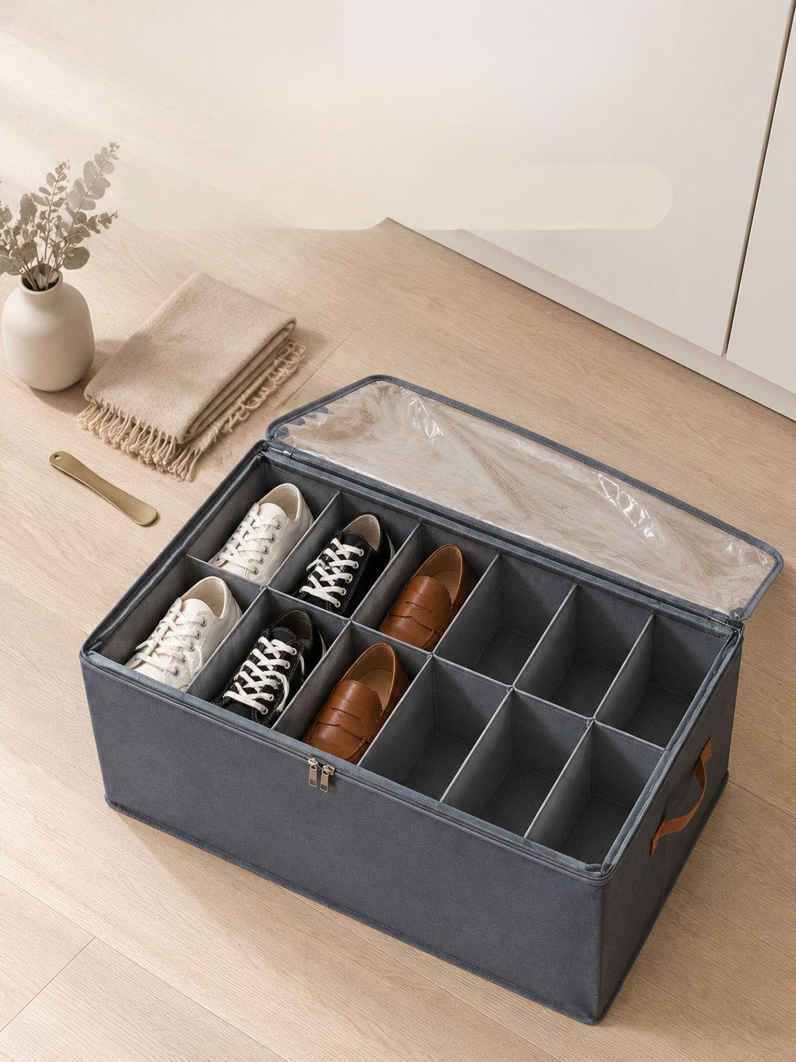 Opvouwbare opbergbox voor schoenen met transparant deksel