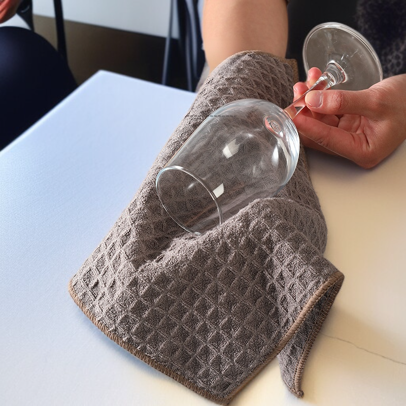 マイクロファイバーキッチンクリーニングクロス、大きくて厚いワッフルクロス、ディッシュクロス、高吸収性、12インチ x 12インチ 4枚パック