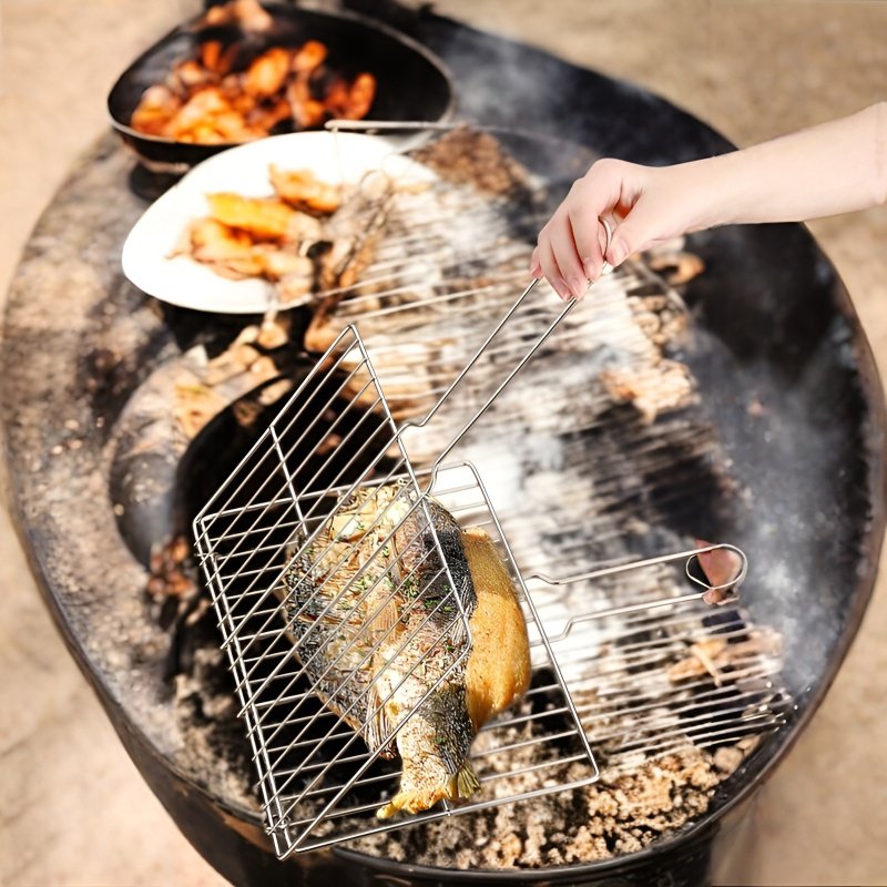 다용도 접이식 바베큐 도구 핸드헬드 경량 바베큐 그릴 바베큐 그릴 직사각 생선 그릴 집 밖 소성 요리 도구