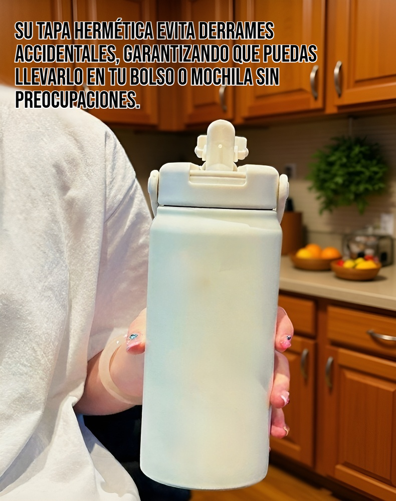 Termo de acero inoxidable con pajita diseño moderno