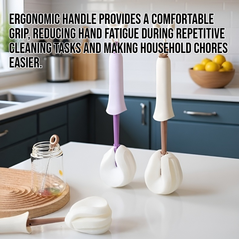 Hangable long-handled sponge cup cleaning brush in use