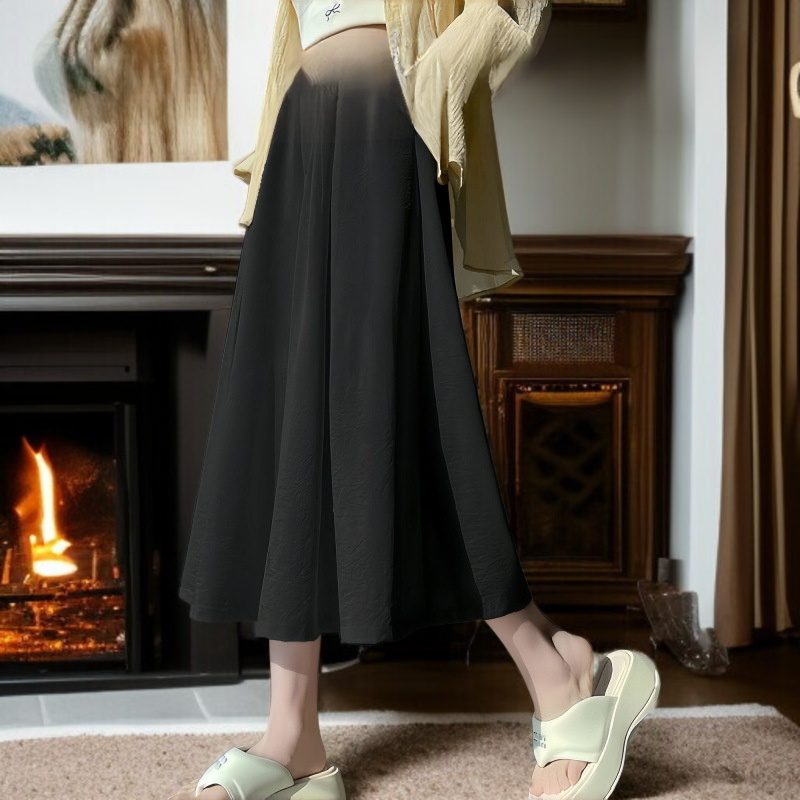 여자 여름 루즈핏 하이웨스트 와이드 치마바지 드롭 스트링 칠부 치마바지