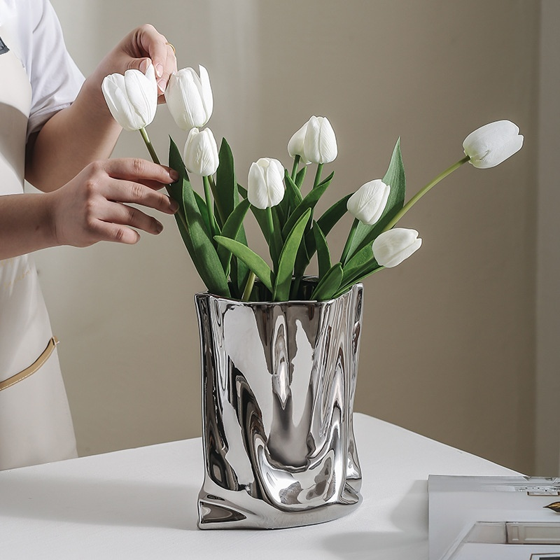 Silver Faux Flower Vase Decoration