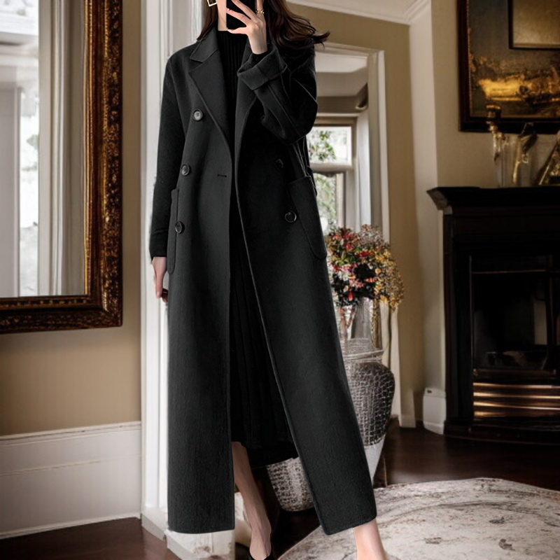 프리미엄 무릎 오버코트 루즈핏 빅사이즈 하프 모직 코트 날씬해 보이는 여성 프리미엄 모직 코트