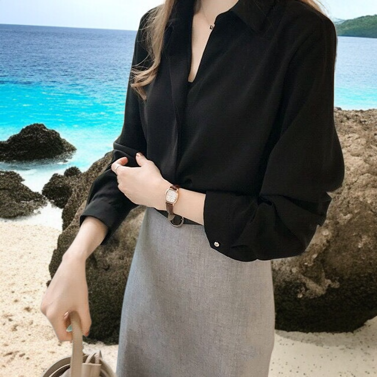 봄 한범 여 긴팔 셔츠 솔리드 이너 쉬폰 상의 봄 한범 긴팔 셔츠 이너 쉬폰 셔츠