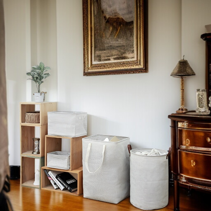 스트라이프 라지 세탁 바구니 접이식 수납 가방 옷 수납 바구니 더러운 옷 바구니 패브릭 세탁 바구니