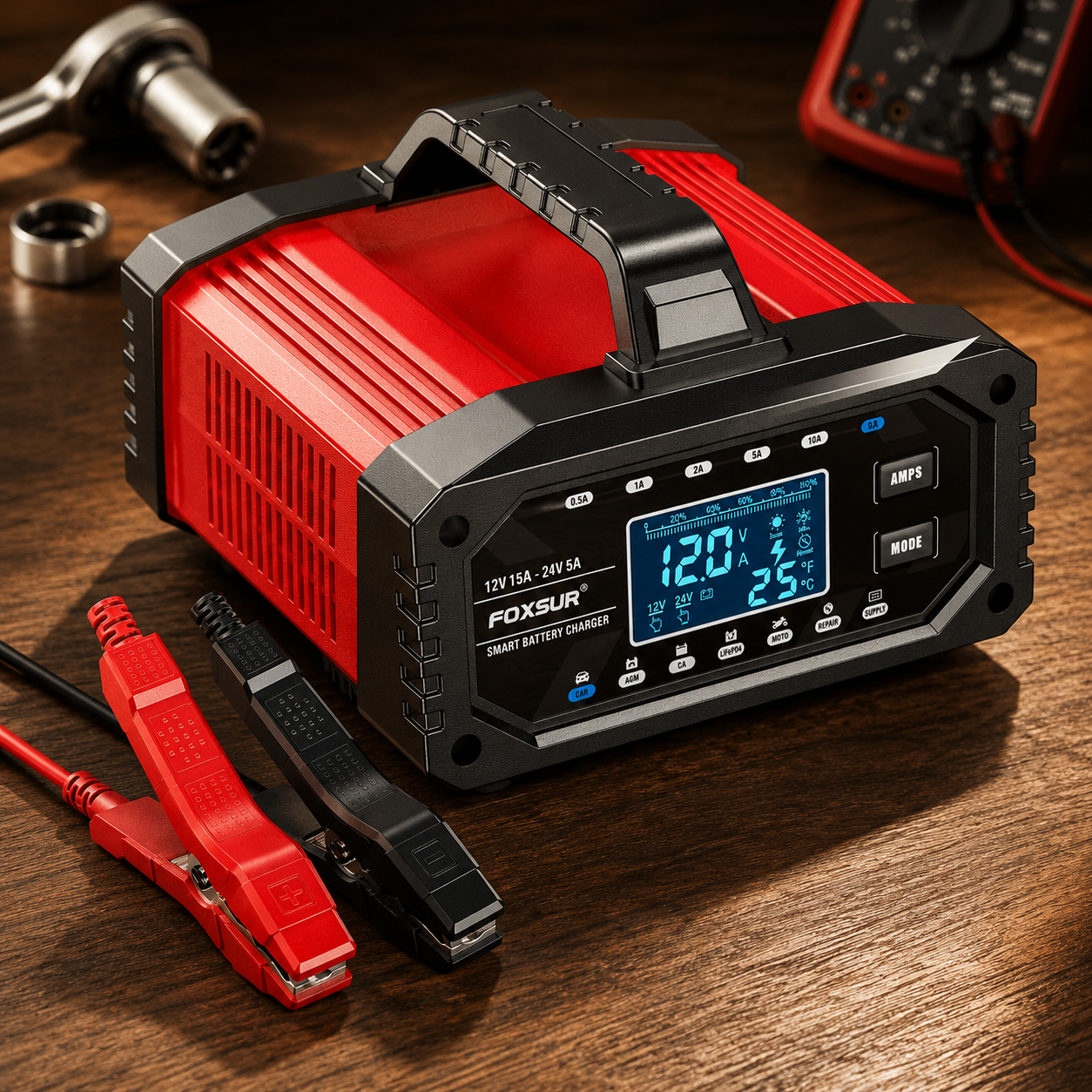 LCD Display Portable Multi-Function Battery Charger for Car Motorcycle Boat