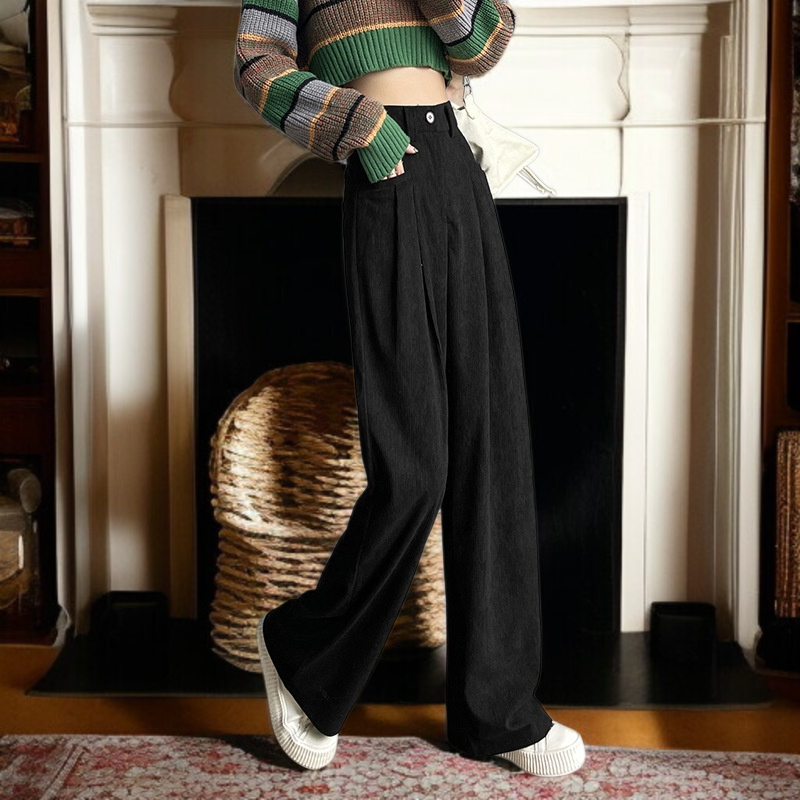 ワイドパンツ レディース 厚手 コーデュロイ ドラッグパンツ ハイウエスト ストレート ラッド カジュアルパンツ ブラウン ワイドパンツ レディース シェニール織 パッド付き カジュアルパンツ