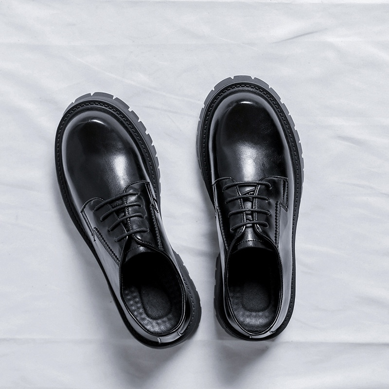 男士商務正裝厚底黑色皮鞋 戶外帥氣皮鞋