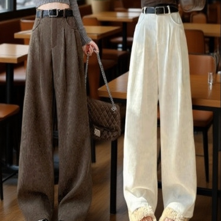 작은 키 기모 정장 바지 여 추동 날씬해 보이는 기모 바지 슬림 일자 바지 캐주얼 바지