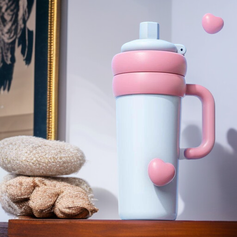 كوب حراري من الفولاذ المقاوم للصدأ 316 مع شفاط للبنات، سعة كبيرة وكوب سيراميك رائع