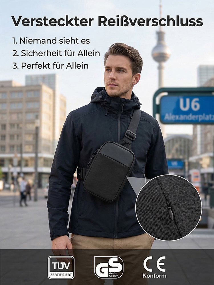 Wasserdichtes, diebstahlsicheres Brusttaschen mit mehreren Fächern