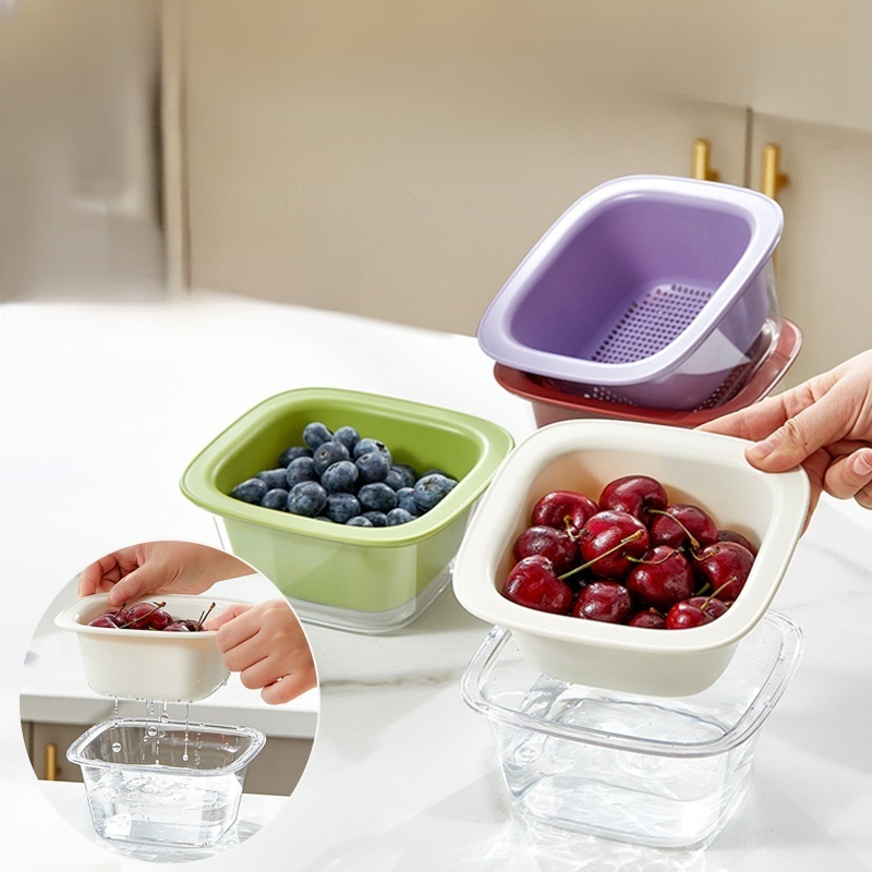 Cesta de drenaje gruesa para cocina, plato multiusos para verduras y frutas